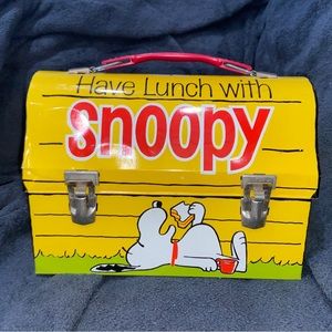 Vintage Peanuts Thermos Have Lunch With Snoopy Go To School Metal Lunchbox 1968